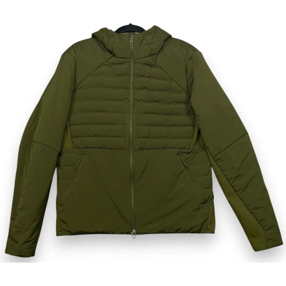 Lululemon Down For It All Hoodie Jacket Mens L Green Hooded Quilted Puffer Zip